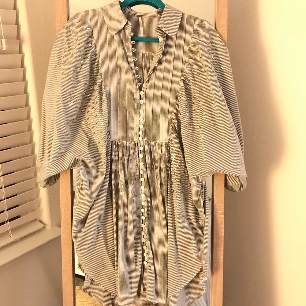 [Free People] Embellished Striped Shirt Dress